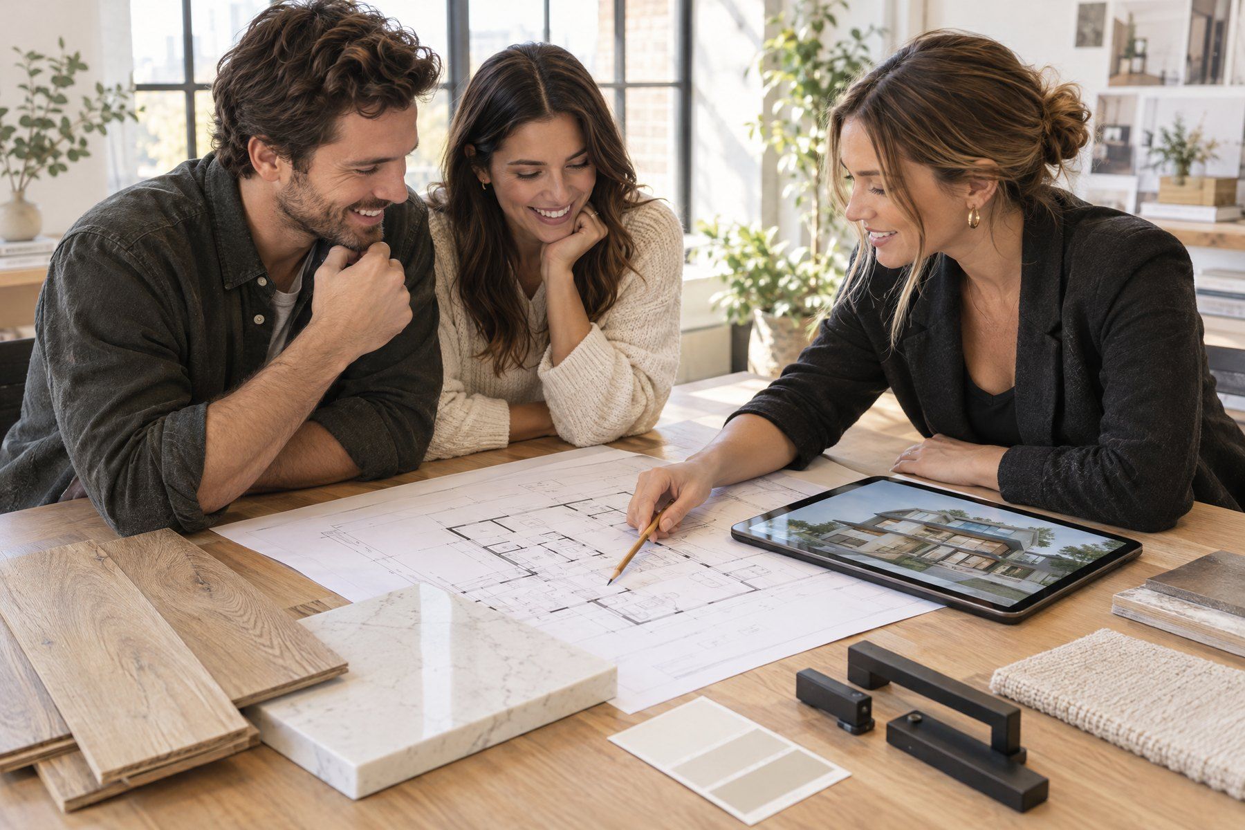 Clients reviewing plans with their designer